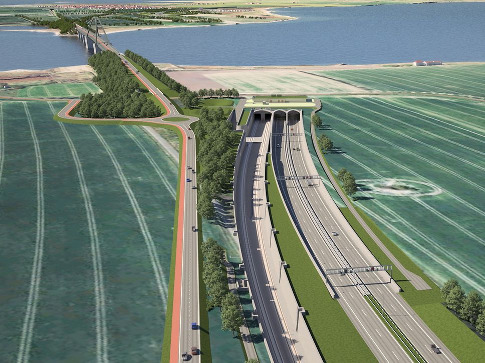 : Neue Schienen und neue Straßen: Die Einfahrt in den künftigen Tunnel zwischen Fehmarn und dem Festland